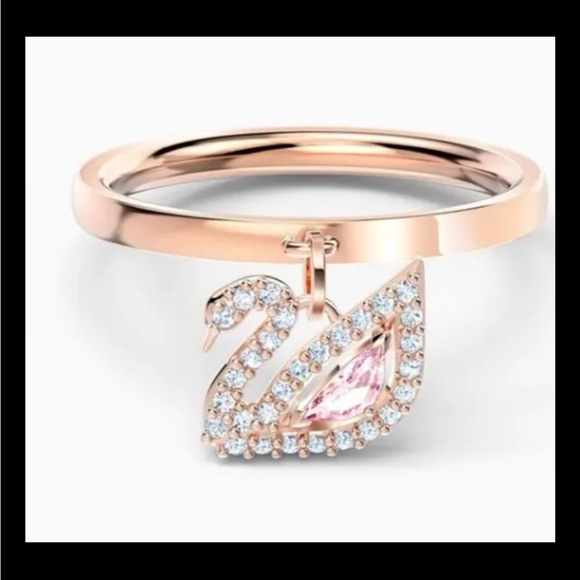 Swarovski Jewelry - Dazzling Swan Y Ring | Pink, Rose Gold/Tone Plated | Signed | 58 | Like New